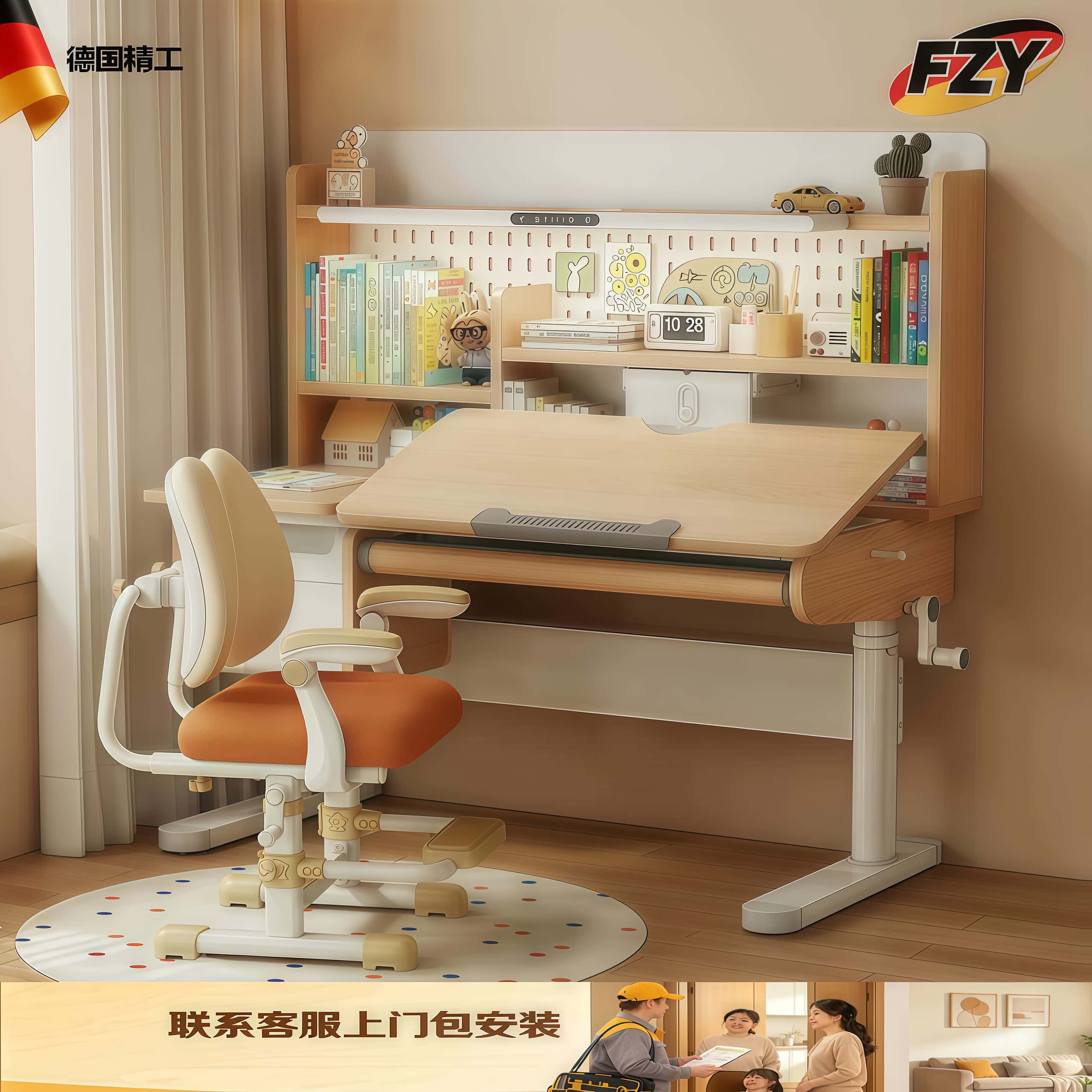 德国儿童学习桌书桌书柜一体组合儿童学习桌