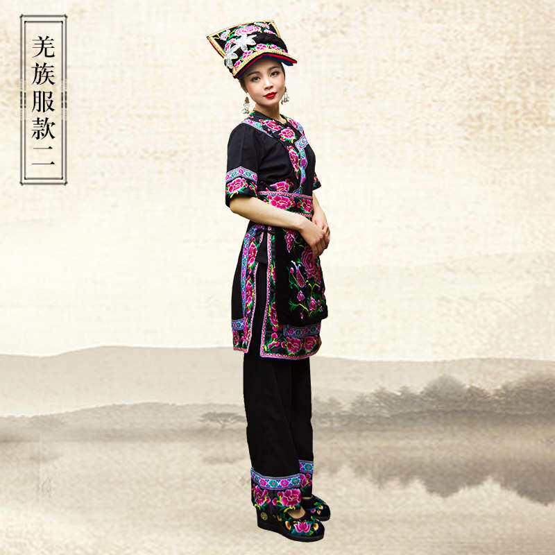 正品妈汝原创羌族服装女刺绣少数民族服饰舞蹈演出会议农家乐工作