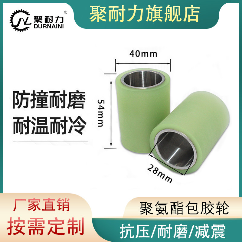 现货聚氨酯通孔主动轮碳钢耐磨无动力滚筒织带机配件包胶轮可定制