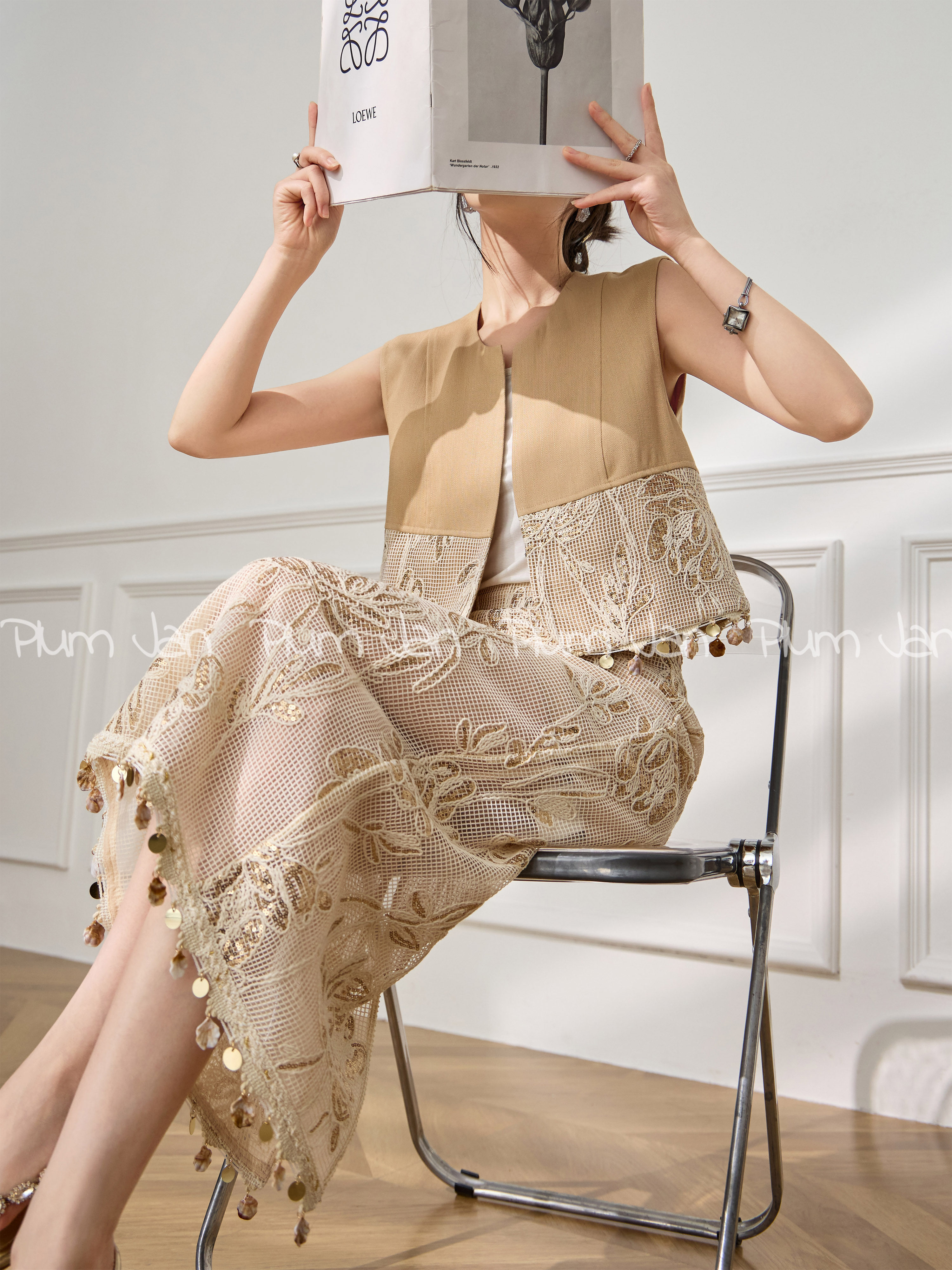 Plum   Jan / Summer Beautiful suit Wear Sleeveless Vest A word Straight cylinder Cut out with lace skirt Advanced sense