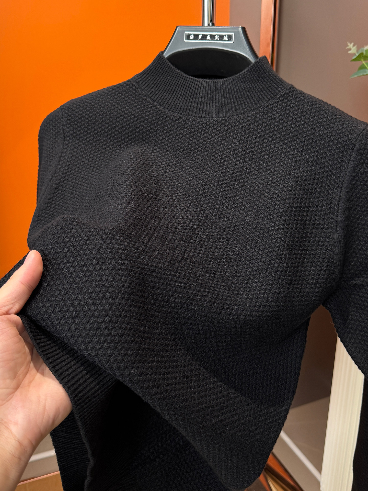 菠萝纹半高领秋冬薄款男士毛衣简约风纯色内搭针织打底衫保暖上衣