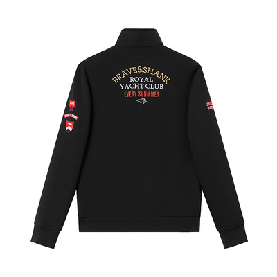 BRAVE&SHARK/勇士鲨鱼2025秋冬款男套头半拉链美式刺绣卫衣潮高端