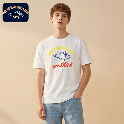勇士鲨鱼夏季新款男士印花T恤