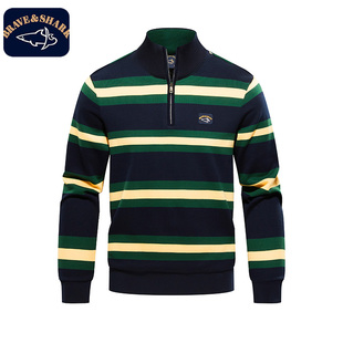 经典 男士 立领半拉链卫衣刺绣条纹百搭 勇士鲨鱼新款 BRAVE&SHARK