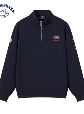 BRAVE&SHARK/勇士鲨鱼男装2025秋冬款宽松运动半拉链翻领黑色卫衣