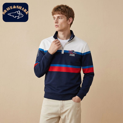 BRAVE&SHARK/勇士鲨鱼新款男士半拉链立领卫衣经典刺绣时尚上衣