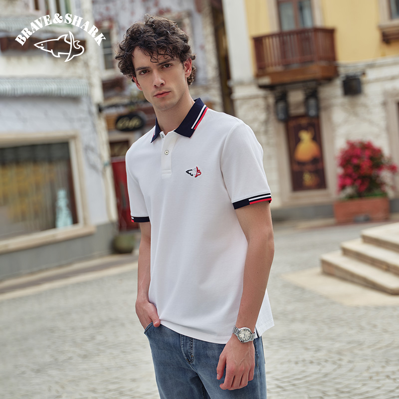 勇士鲨鱼夏季短袖翻领刺绣Polo衫