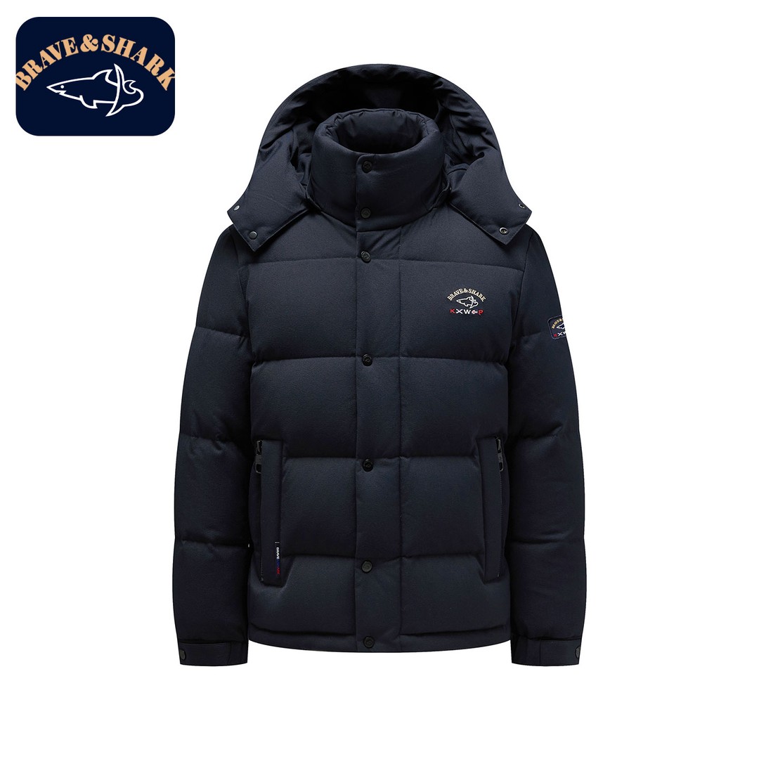 勇士鲨鱼男羽绒服白鹅绒刺绣美式加厚哑面高端商务高品质高充绒量