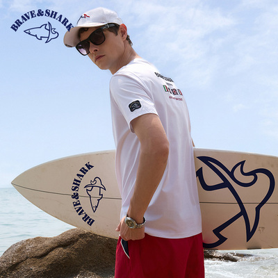 勇士鲨鱼高端品牌2025新款男士休闲后背刺绣宽松潮牌高级短袖t恤