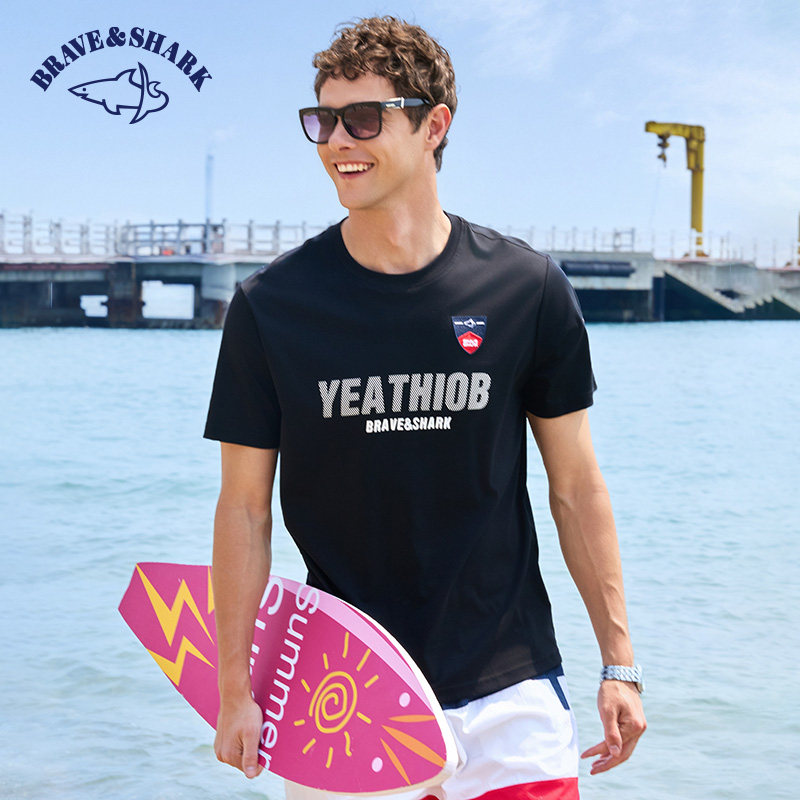 BRAVE&SHARK/勇士鲨鱼男装夏季简约活力舒适圆领短袖T恤2025新款