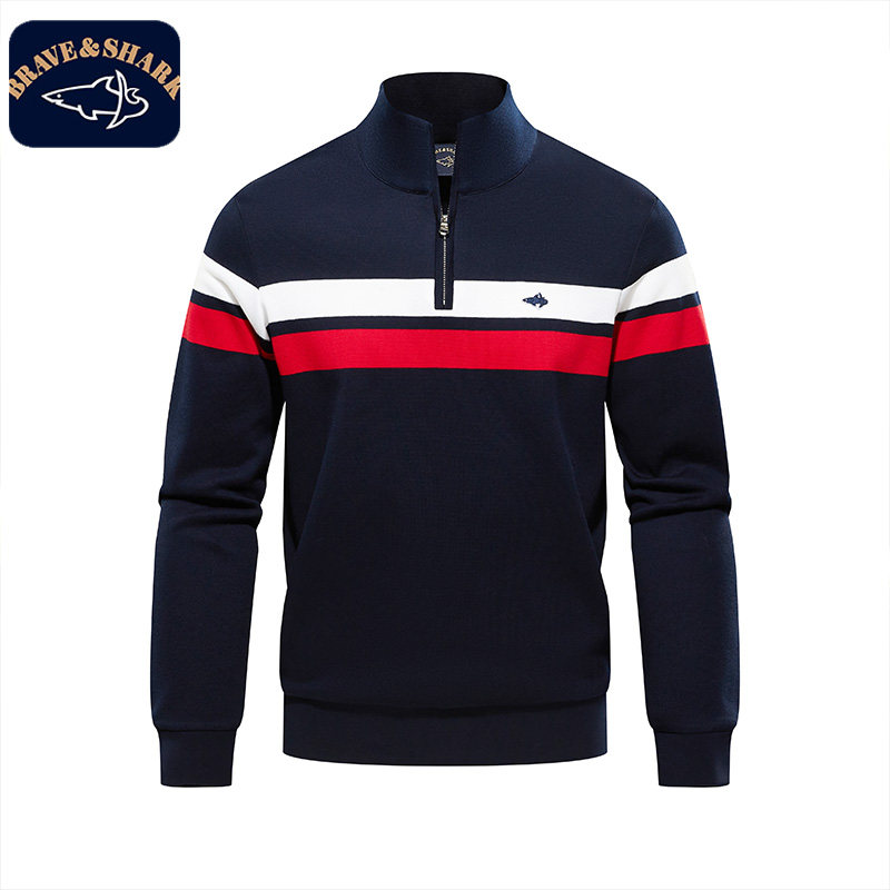 BRAVE&SHARK/勇士鲨鱼新款经典立领半拉链刺绣卫衣挺括厚实保暖