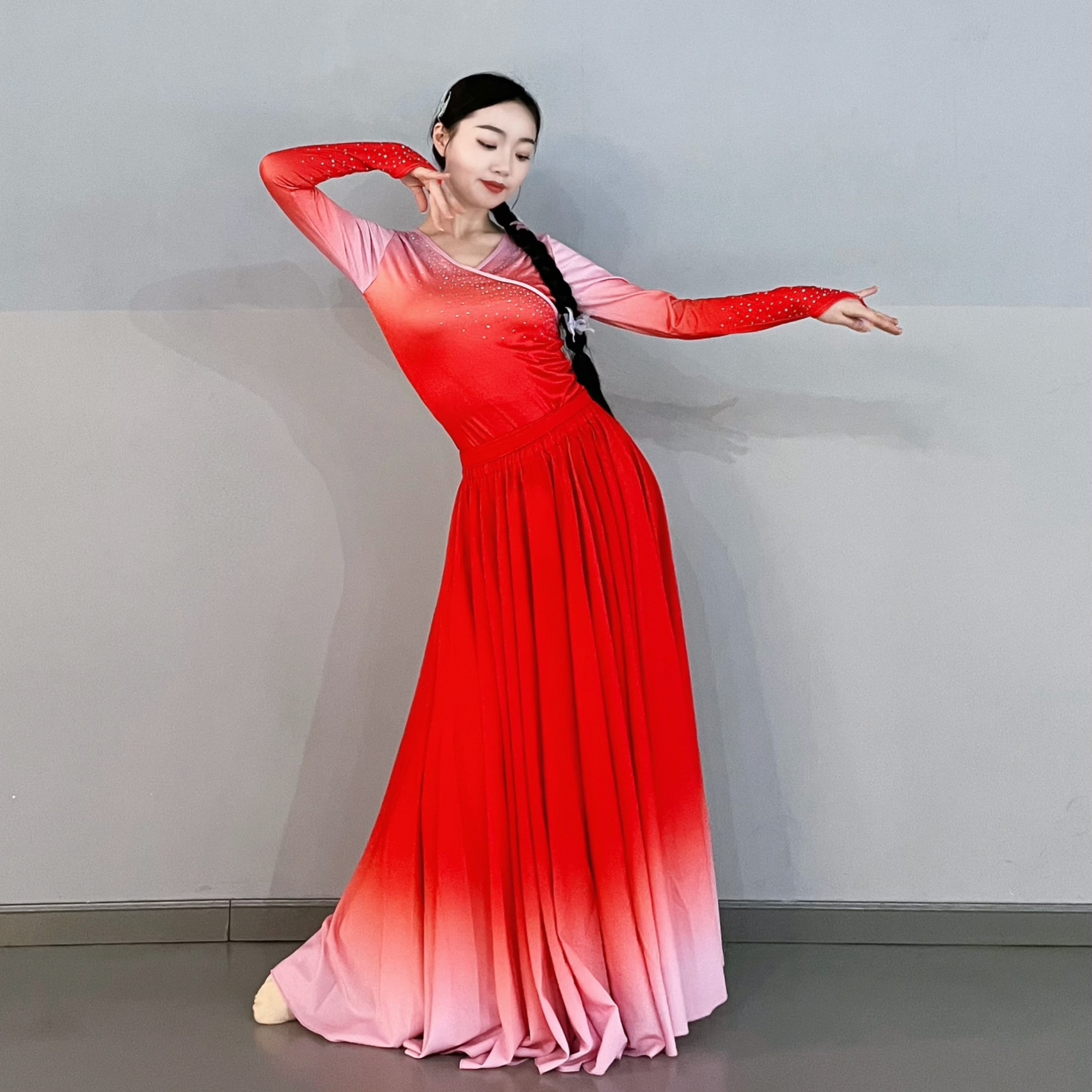 2025新款万疆舞蹈服装720度长裙