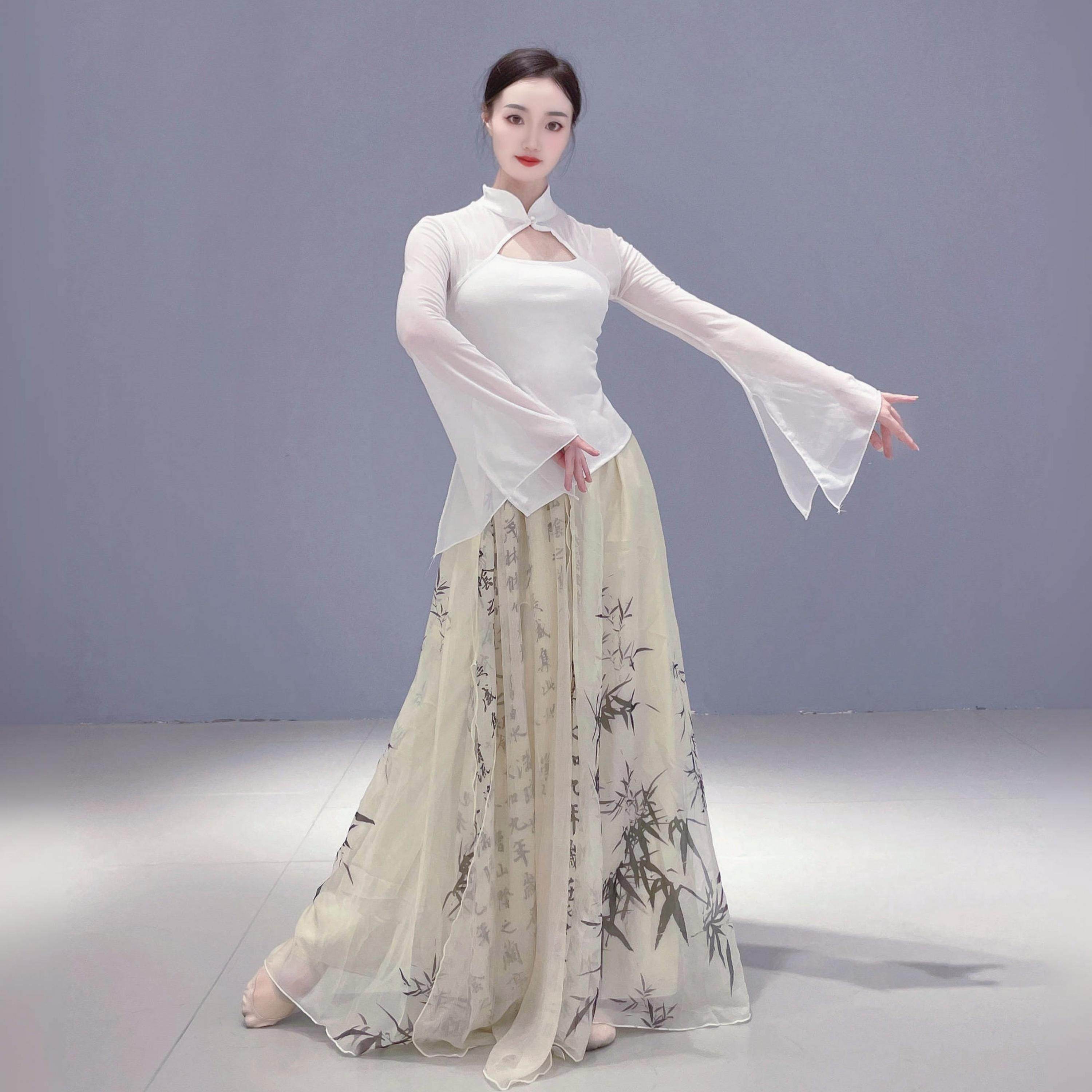 长袖纱衣修身古典舞旗袍领练功服
