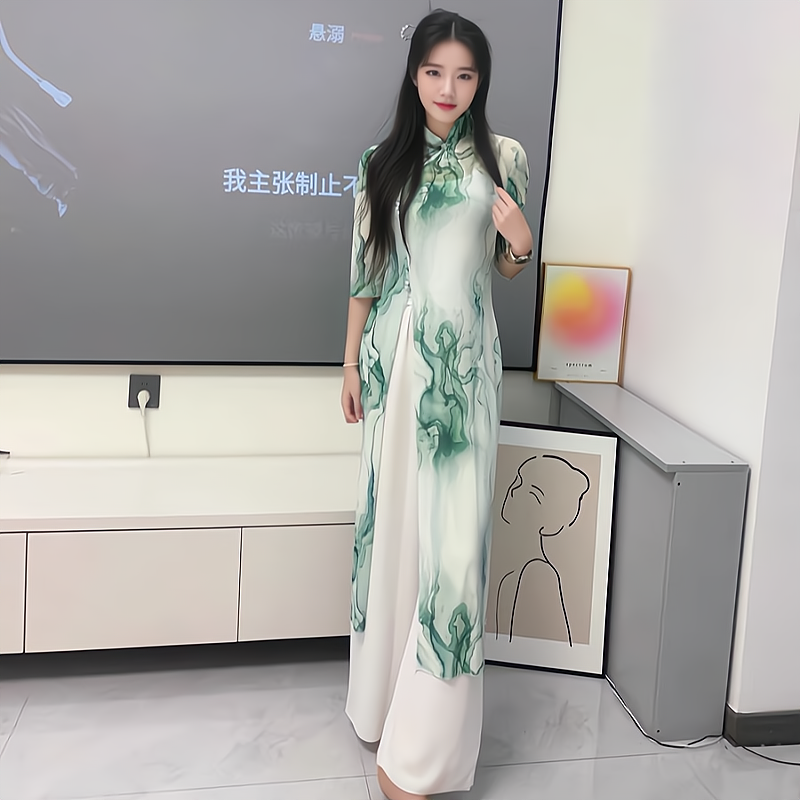 古典舞身韵练功服女旗袍上衣现代舞蹈服飘逸古风爵士舞网纱演出服-封面