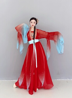甄嬛惊鸿舞 古典舞汉服女红色飘逸仙气纱衣中国风演出服舞蹈服装