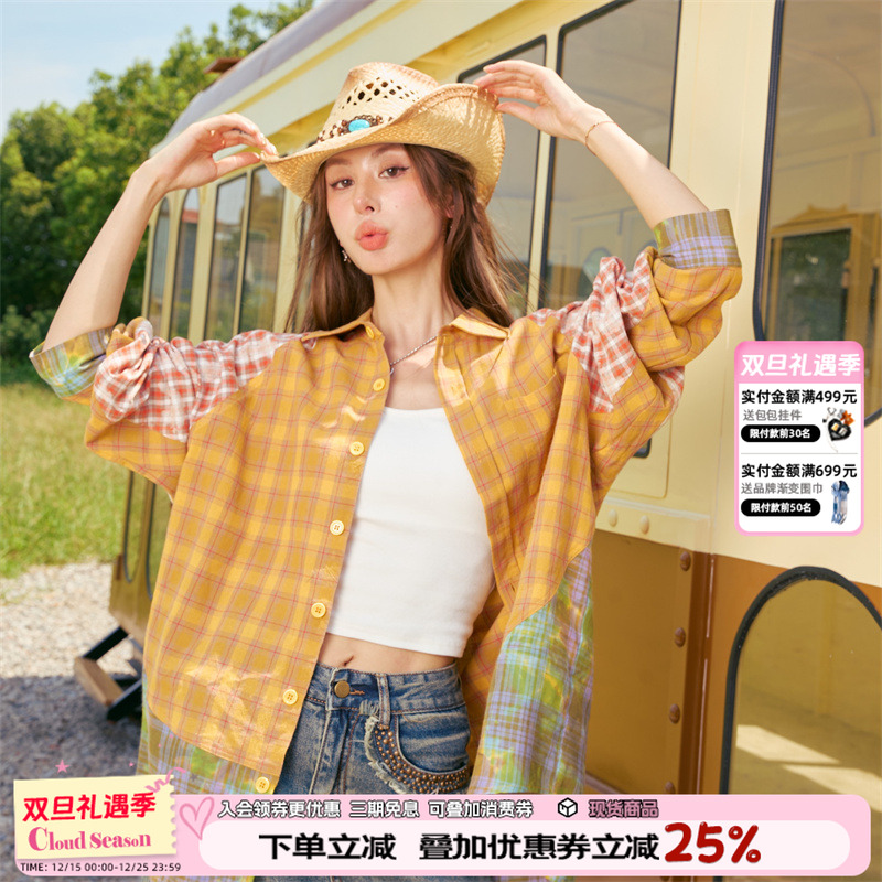 CLOUDSEASON柏林纪事格子衬衫女上衣小个子2025初秋外套外搭