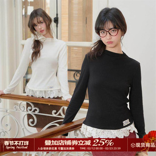 CLOUDSEASON波点蕾丝上衣2026早春新款长袖假两件T恤设计感小众