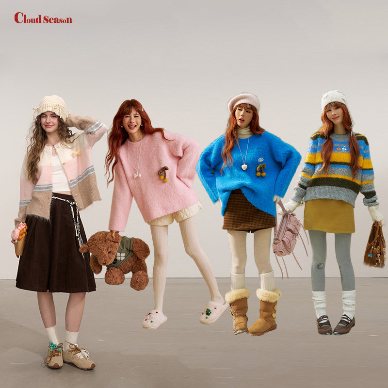 CLOUDSEASON毛衣彩色条纹针织衫女士针织衫高质量不起球针织衫女