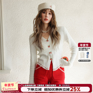 CLOUDSEASON甜美短款上衣2026年春季新款修身气质薄款针织上衣女