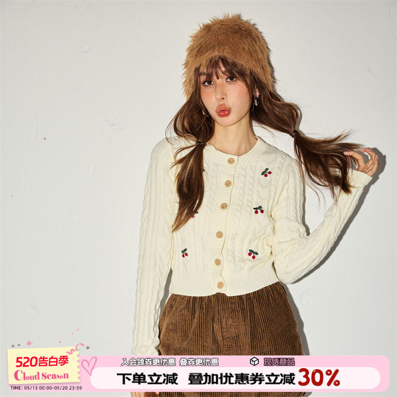 CLOUDSEASON樱桃针织开衫外套女新款春秋百搭法式小个子短款上衣