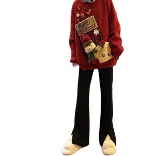 Cloud season微喇加绒加厚西裤高腰西装裤开叉显瘦微喇叭裤女通勤