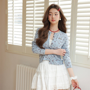 CLOUDSEASON碎花开衫小个子气质短款上衣春季薄款针织衫外搭新款