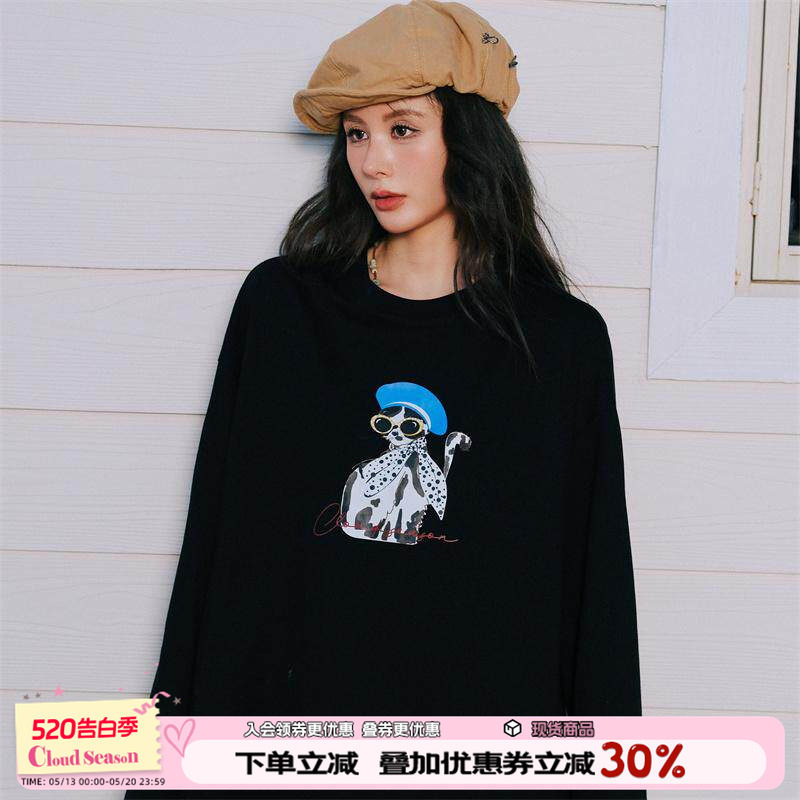 CLOUDSEASON 2026冬季新款时尚女士长袖T恤酷猫日记上衣打底衫