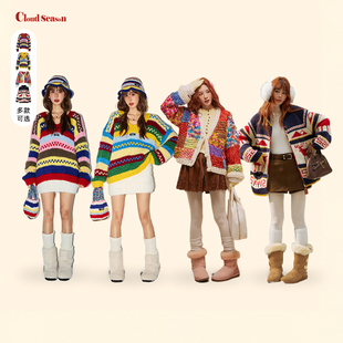 cloudseason寻鹿图案开衫/条纹针织衫/彩色开衫2026新款春季外套