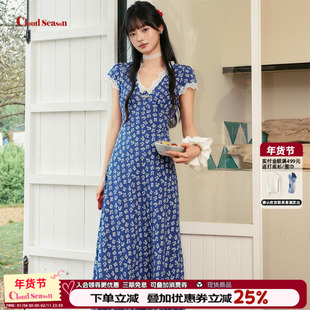 CLOUDSEASON南法假日连衣裙2026新款今年流行爆款薄纱连衣裙