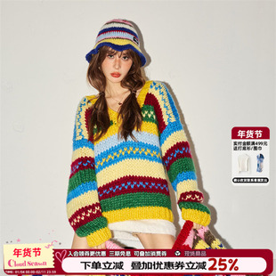 CLOUDSEASON条纹间色毛衣春秋2026新款小个子慵懒风条纹加厚上衣