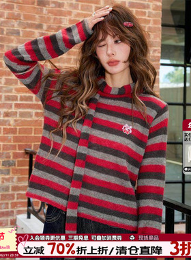 CLOUDSEASON时光旅人毛衣 2025冬条纹针织上衣女高质量针织上衣