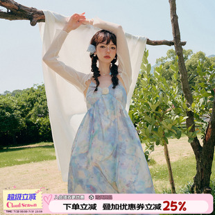 孔雪儿同款 海边度假 CLOUDSEASON水彩泼墨吊带连衣裙长裙夏季 新款