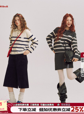 王鹤润同款CLOUDSEASON邮差娃娃领条纹毛衣女毛衣秋冬女毛衣女冬