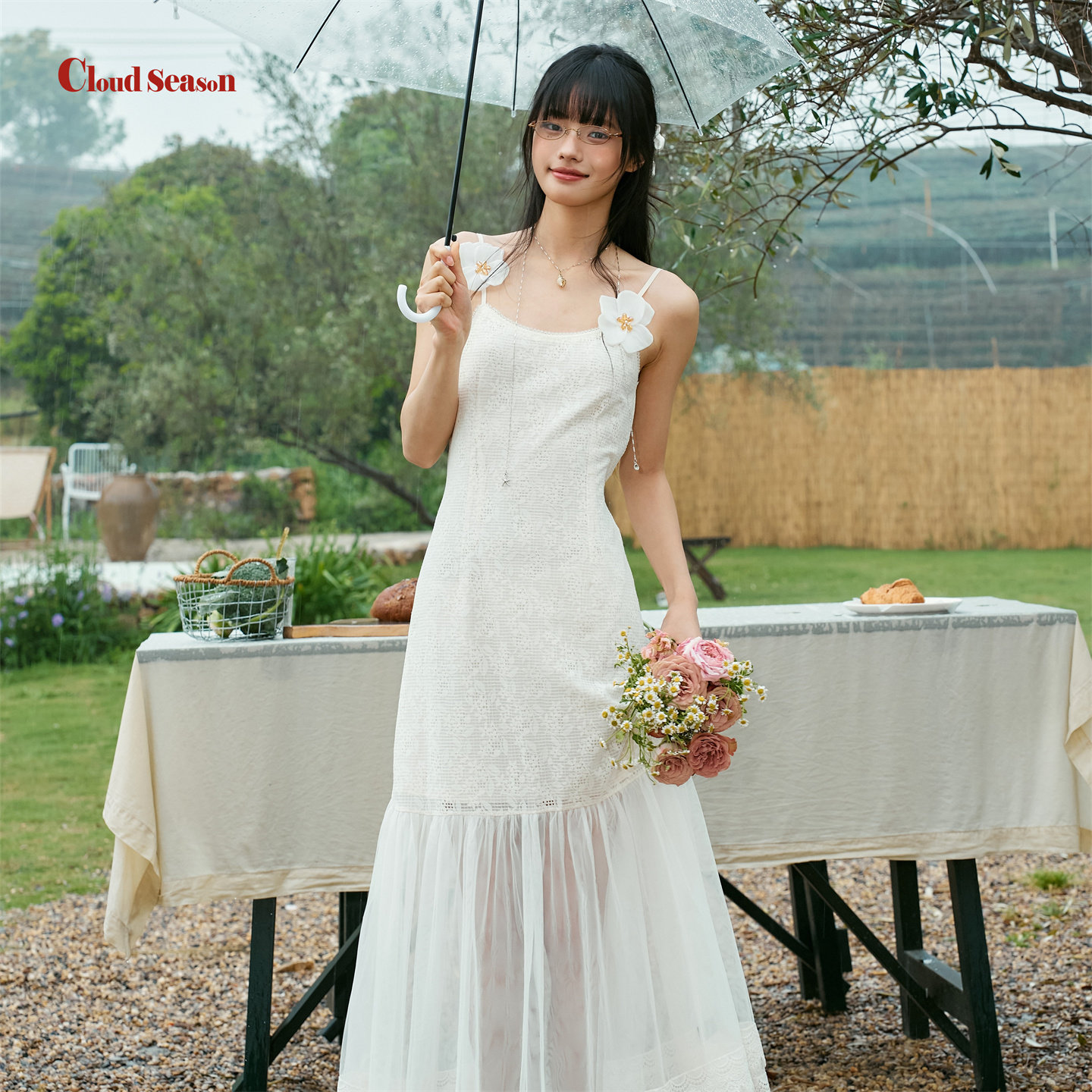 CLOUDSEASON一纸江南吊带裙女夏2026巨好看的连衣裙白色吊带裙