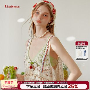 CLOUDSEASON樱桃镂空罩衫波西米亚风上衣罩衫上衣夏镂空针织上衣
