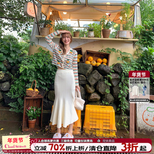 CLOUDSEASON针织鱼尾裙半身裙女2026新款小个子包臀白色高腰性感