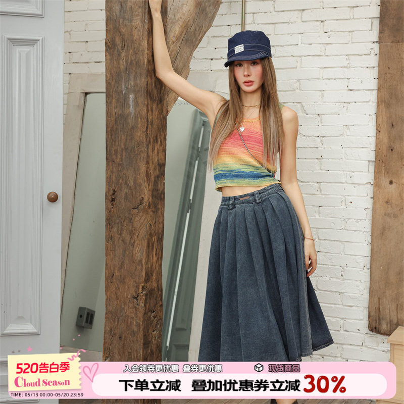 CLOUDSEASON牛仔半身裙女夏季2026新款a字高级感气质蓝色中长裙子