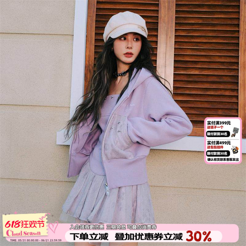 CLOUDSEASON浪漫马黛蕾丝外套 2026冬连帽卫衣女开衫外套女上衣