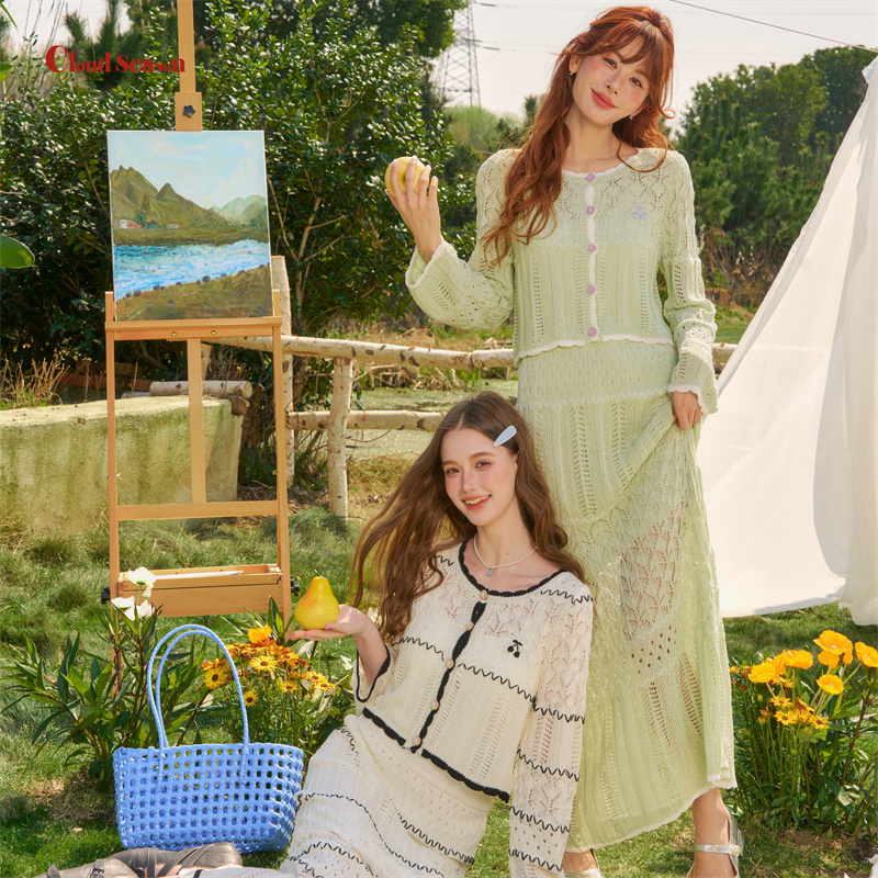 赴春针织镂空套装夏季套装