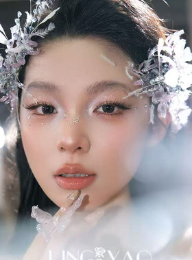 超仙高级感紫色凝胶水晶羽毛造型边夹头饰新娘写真跟妆盘发配饰品