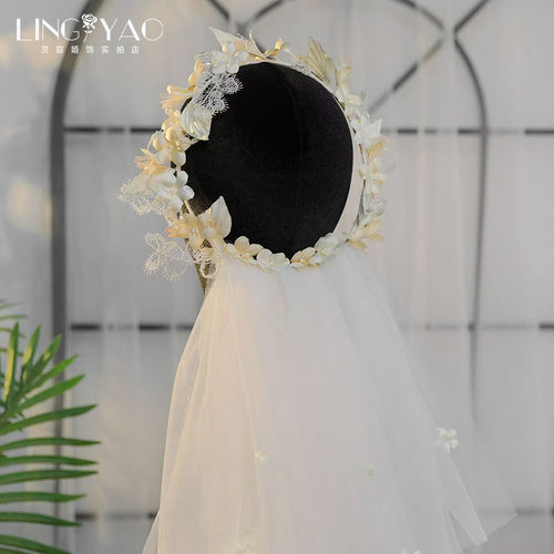 新娘森系超仙拍照花环头饰头纱
