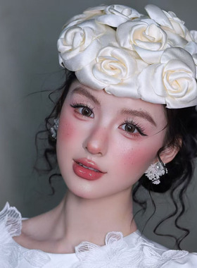 法式白色玫瑰小众手工新娘发饰