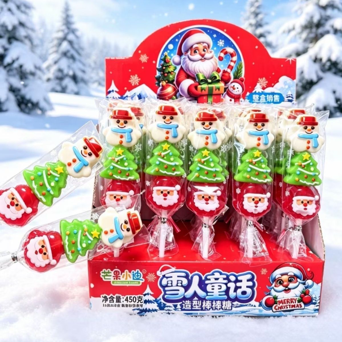 雪人童话圣诞节串串棒棒糖圣诞老人伴手糖果分享硬糖节日批发