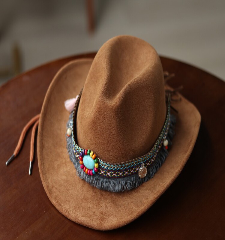 秋冬藏族舞蹈帽礼帽西部牛仔帽男女藏帽旅游大帽檐蒙古民族舞儿童