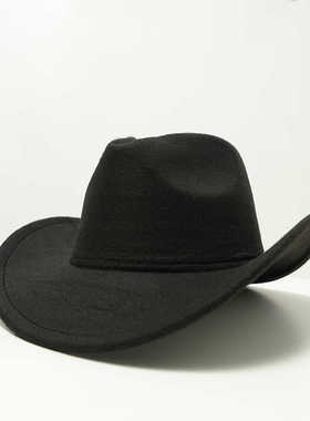 时尚牛仔帽呢帽爵士帽复古大檐帽黑色礼帽欧美弯檐帽 cowboy hat