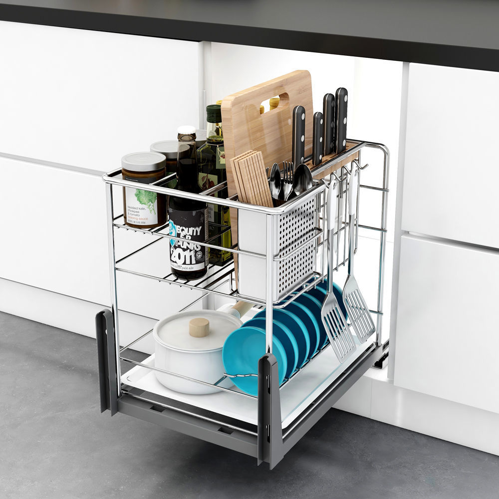 拉篮厨房橱柜加厚调味篮不锈钢置物架调味品带阻尼导轨