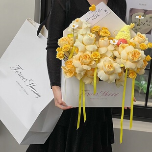 情人节信封花盒手提袋新年礼物袋鲜花束包装盒花艺手工diy材料