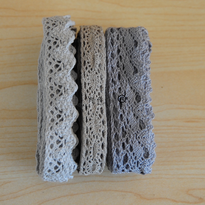 灰色棉线花边镂空棉蕾丝辅料手工布艺diy织带材料棉质条码拼接条