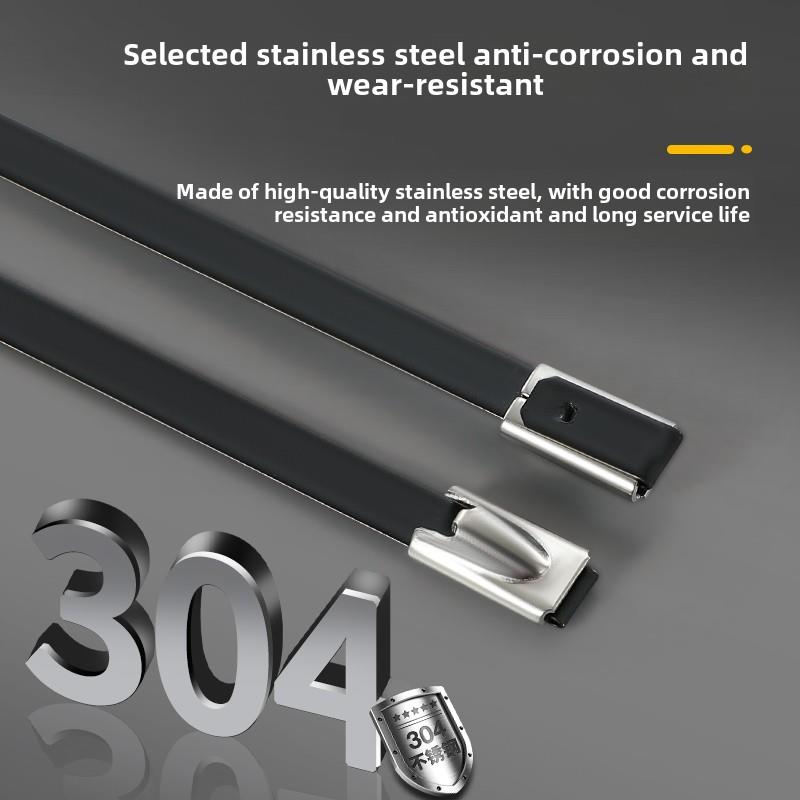 304喷涂不锈钢扎带4.8Mm/8Mm自锁船用扎带金属防锈固定扎带