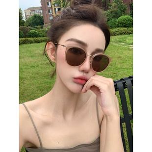 2023新c款 太眼鏡女士防紫外線防曬帶度數偏光鏡 茶色近視墨鏡女款